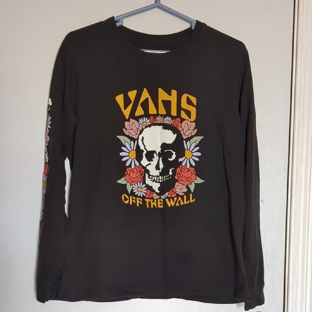 Vans Black Skull Floral Long Sleeve Tee XL